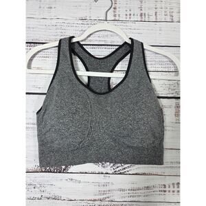 Truekind everyday wireless sports bra gray/black trim racerback comfort size L